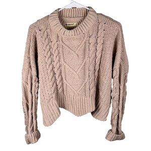 BLANKNYC Anthropologie Cropped Fisherman Knit Chenille Sweater Lt. Pink Sz S